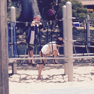Poor photo quality, because I had to zoom in from afar. Main beach park, Laguna Beach. Martin is on the right. His new friend is behind him.